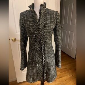 White House Black Market Tweed Jacket with Fringe Trim